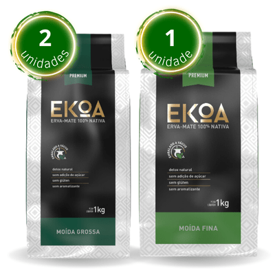 KIT 3 (1 PACOTE de 1 kg de erva-mate EKOA Moída Fina a Vácuo e 2 PACOTES de 1 kg de erva-mate EKOA Moída Grossa a Vácuo)