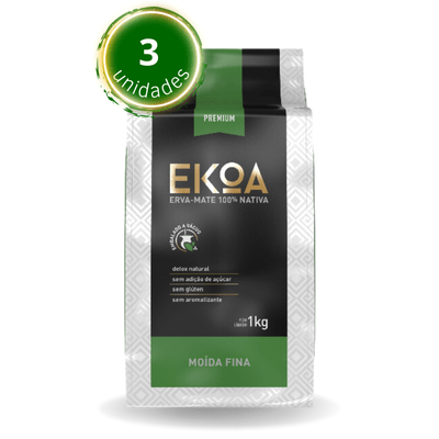 KIT 3 PACOTES de 1 kg de erva-mate EKOA Moída Fina a Vácuo