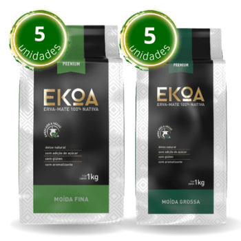 KIT 10 (5 PACOTES de 1 kg de erva-mate EKOA Moída Fina a Vácuo e 5 PACOTES de 1 kg de erva-mate EKOA Moída Grossa a Vácuo)