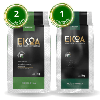 KIT 3 (2 PACOTES de 1 kg de erva-mate EKOA Moída Fina a Vácuo e 1 PACOTE de 1 kg de erva-mate EKOA Moída Grossa a Vácuo)