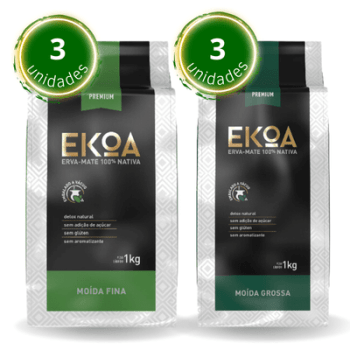 KIT 6 (3 PACOTES de 1 kg de erva-mate EKOA Moída Fina a Vácuo e 3 PACOTES de 1 kg de erva-mate EKOA Moída Grossa a Vácuo)